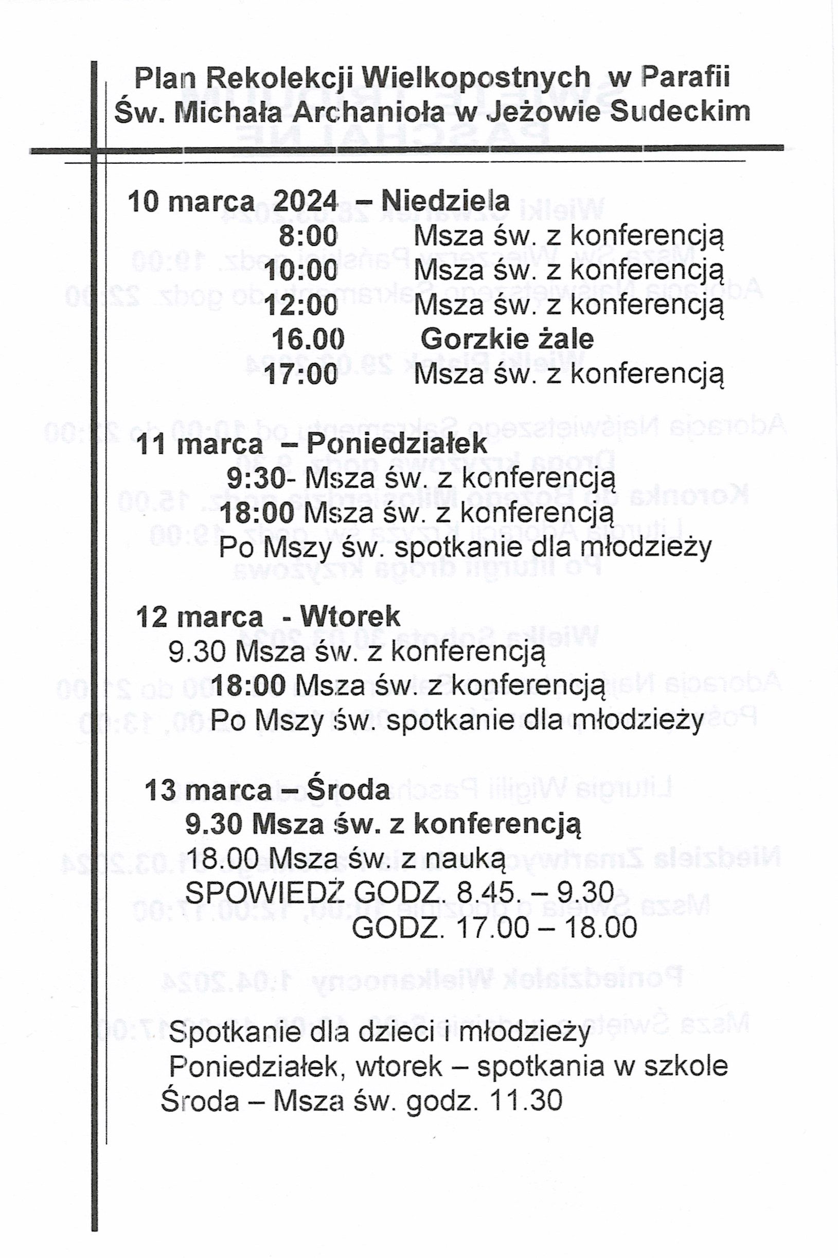 Plan Rekolekcji Wielkopostnych 2024 - PARAFIA ŚW. MICHAŁA ARCHANIOŁA W
